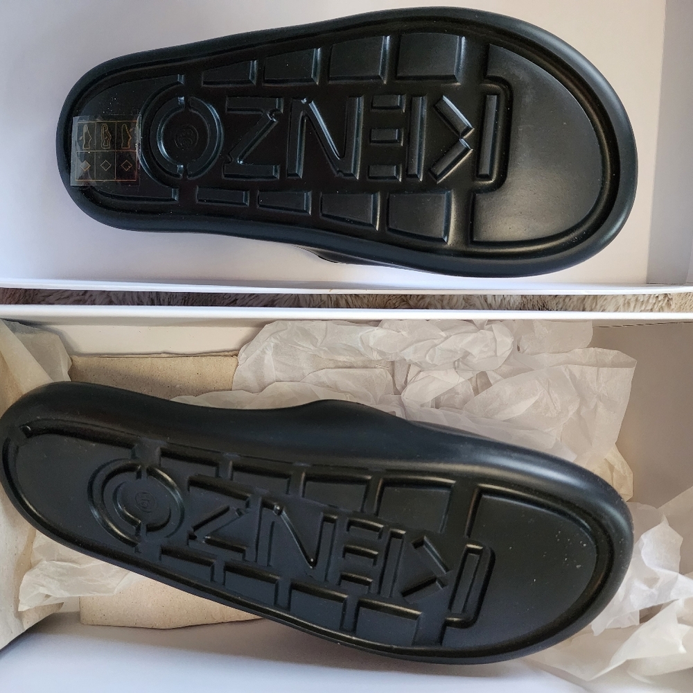 Kenzo Black Slides with White Tiger Motif - Picture 2 of 5